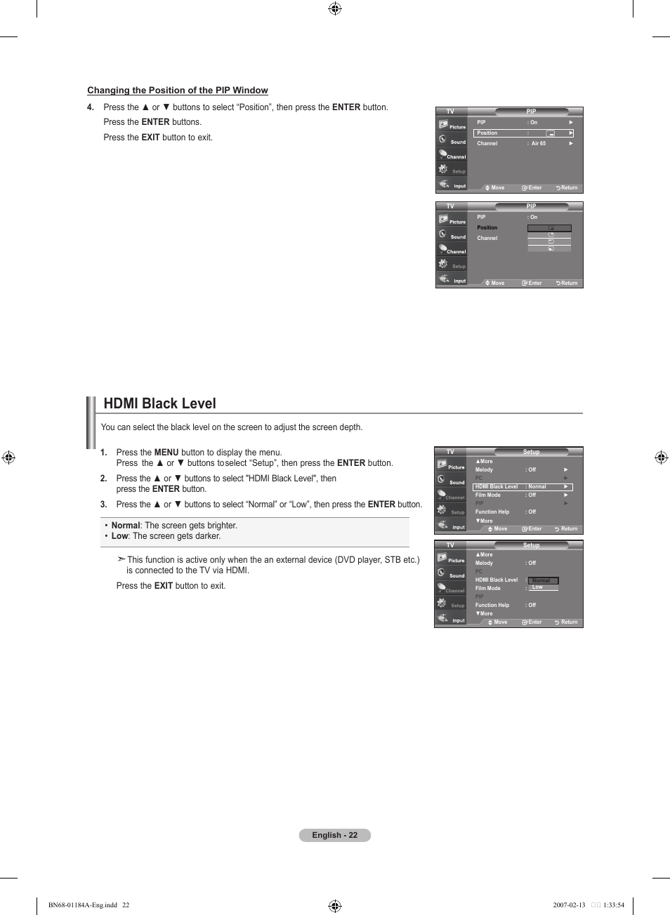 Hdmi black level | Samsung LNT1954HX-XAA User Manual | Page 24 / 116