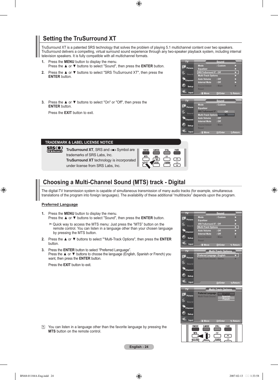 Setting the trusurround xt | Samsung LNT1954HX-XAA User Manual | Page 26 / 116