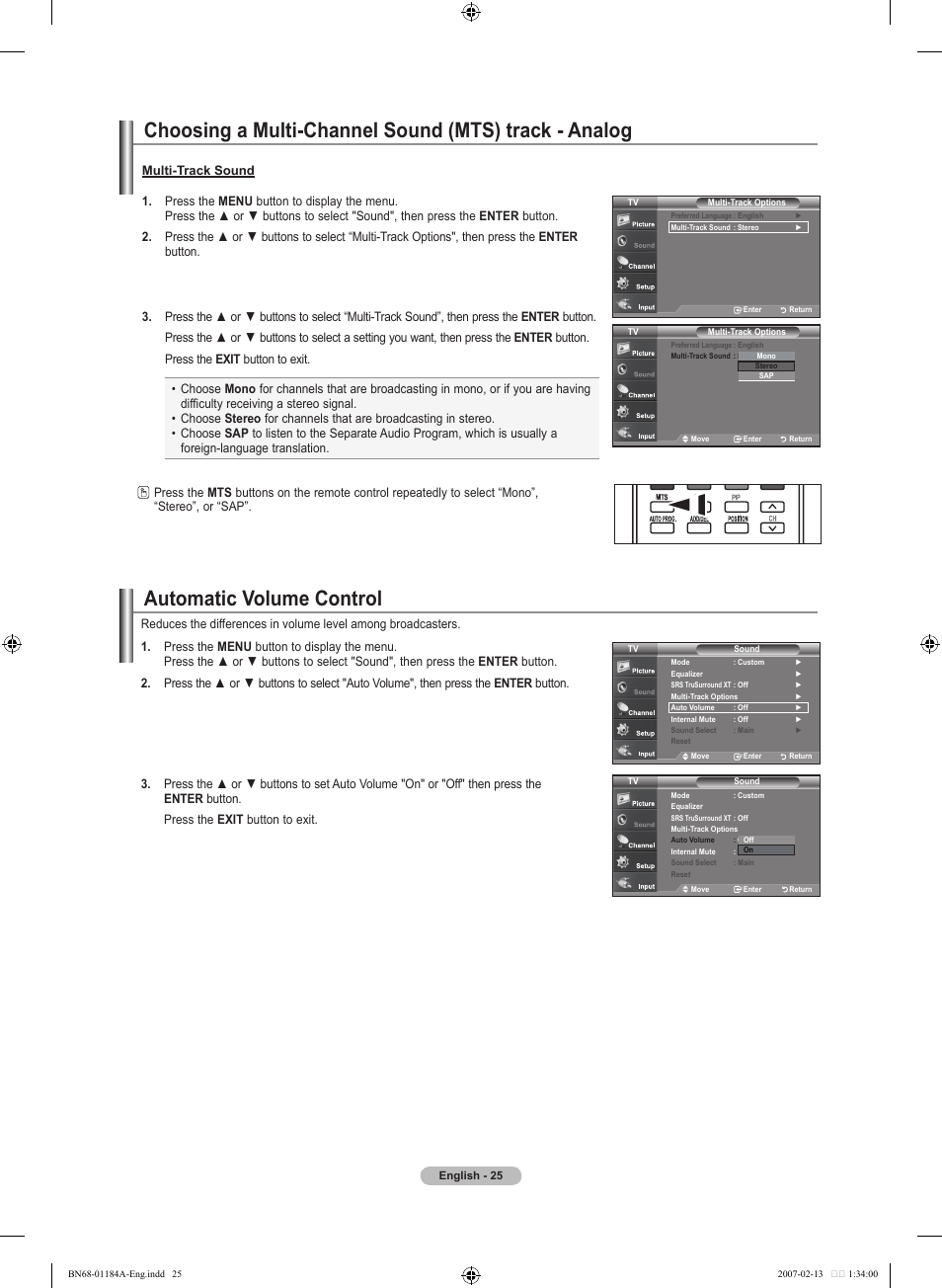Automatic volume control | Samsung LNT1954HX-XAA User Manual | Page 27 / 116