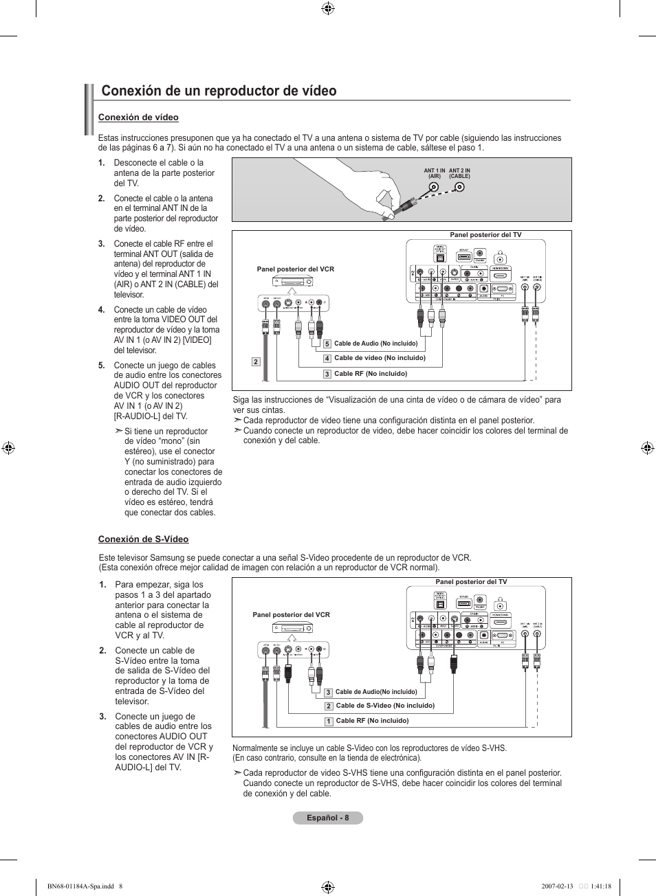 Conexión de un reproductor de vídeo | Samsung LNT1954HX-XAA User Manual | Page 67 / 116