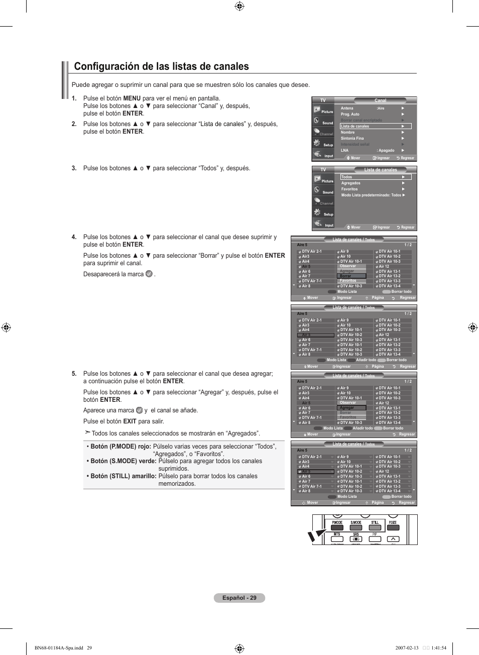 Configuración de las listas de canales | Samsung LNT1954HX-XAA User Manual | Page 88 / 116