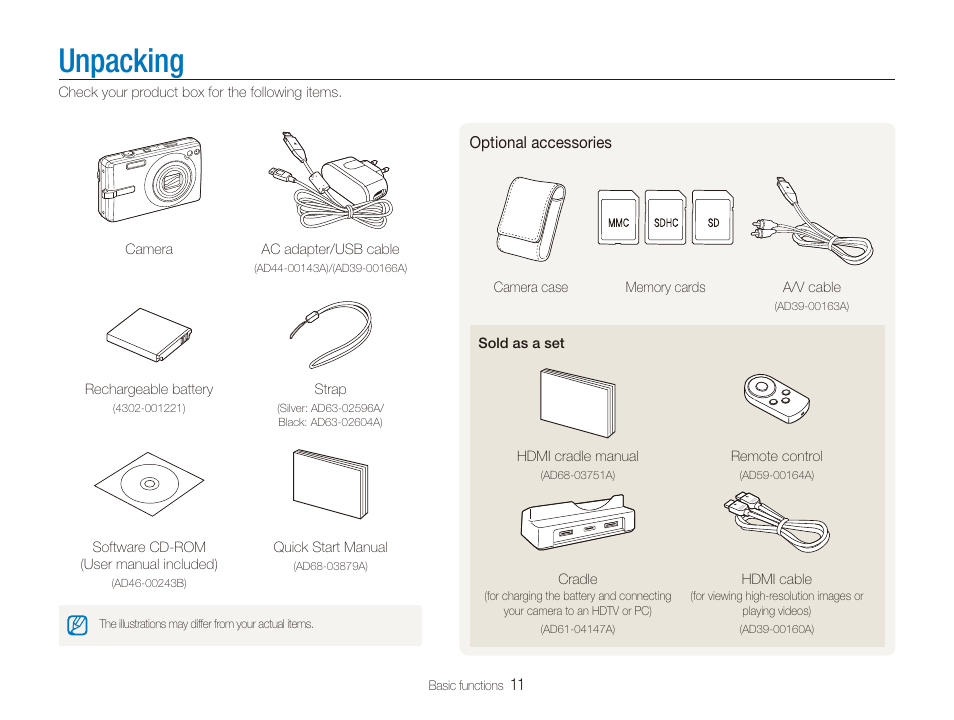 Unpacking | Samsung EC-SL820SBP-US User Manual | Page 12 / 95