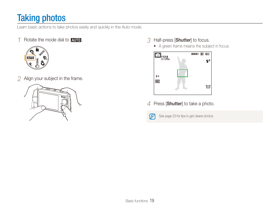 Taking photos | Samsung EC-SL820SBP-US User Manual | Page 20 / 95