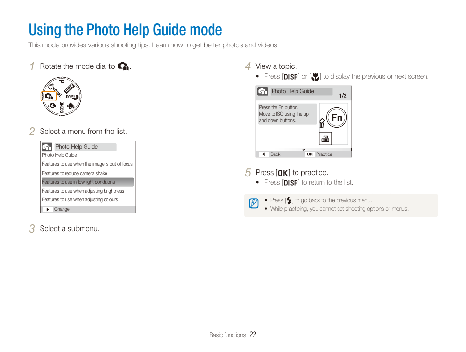 Using the photo help guide mode | Samsung EC-SL820SBP-US User Manual | Page 23 / 95