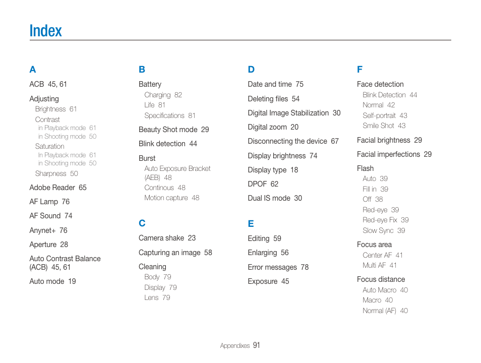 Index | Samsung EC-SL820SBP-US User Manual | Page 92 / 95