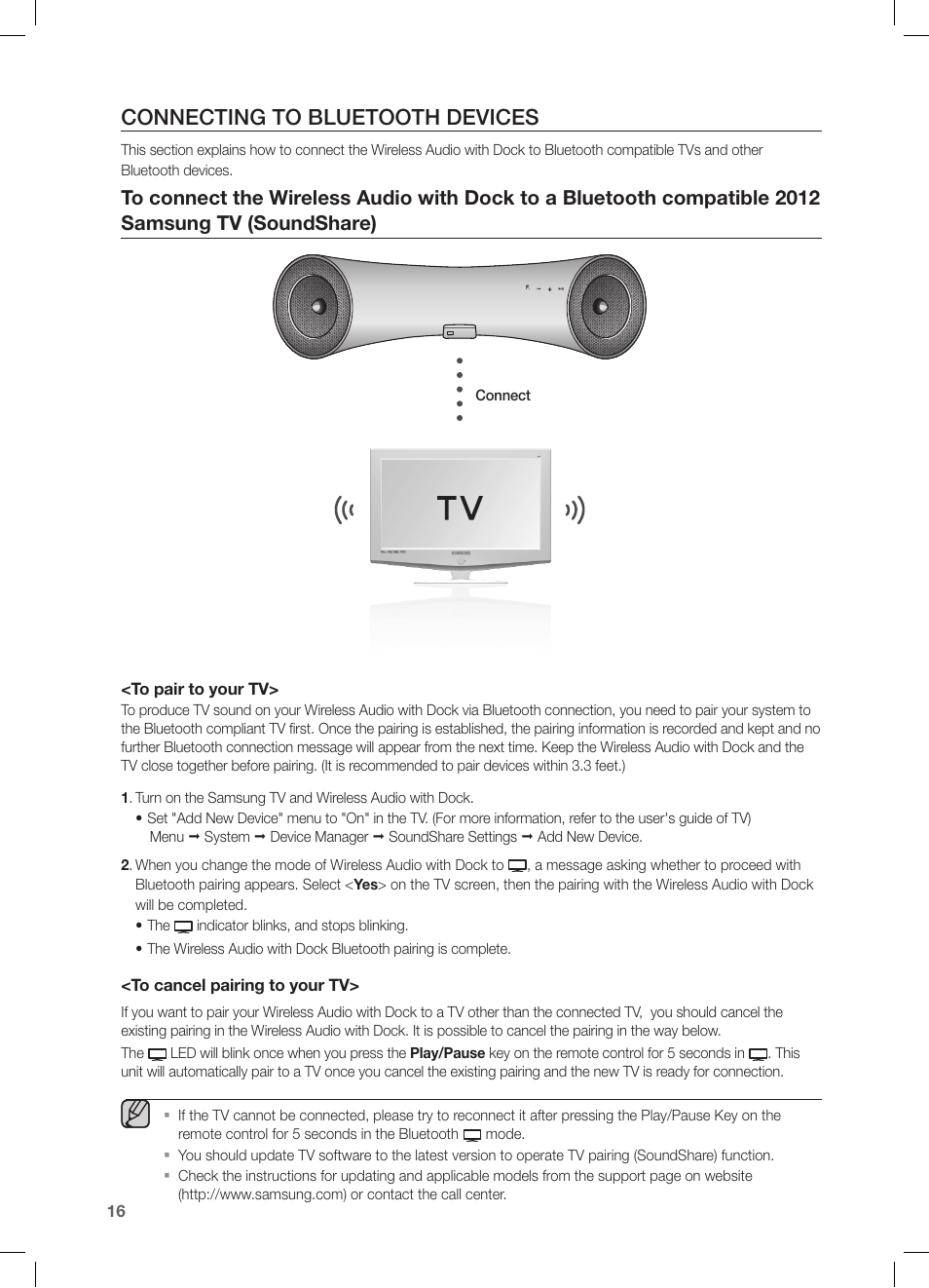 Connecting to bluetooth devices | Samsung DA-E651-ZA User Manual | Page 16 / 29