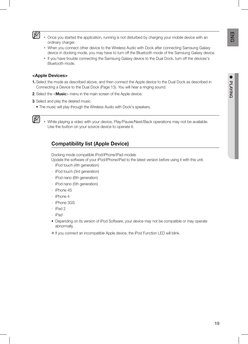 Compatibility list (apple device) | Samsung DA-E651-ZA User Manual | Page 19 / 29