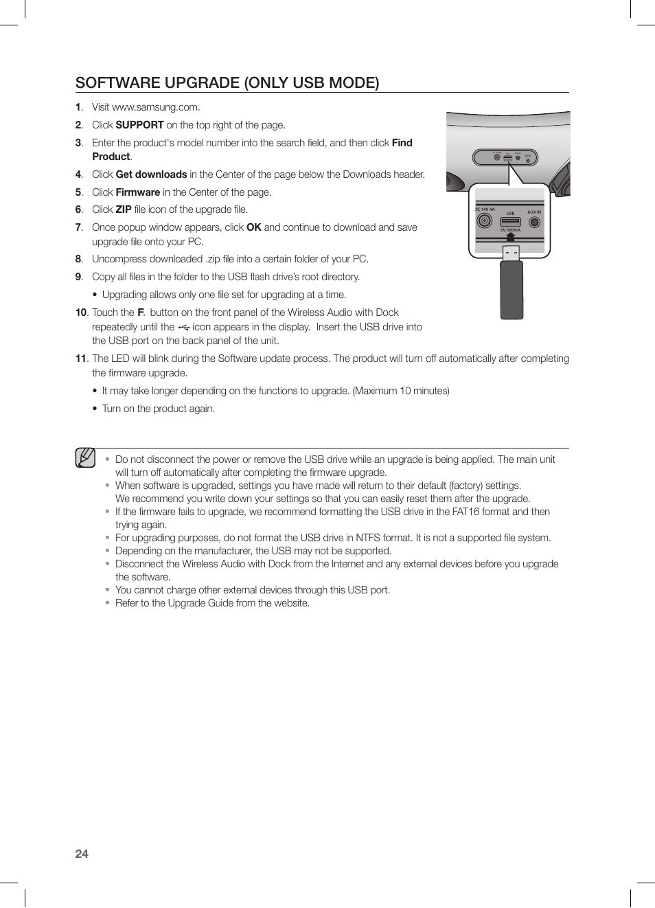 Software upgrade (only usb mode) | Samsung DA-E651-ZA User Manual | Page 24 / 29