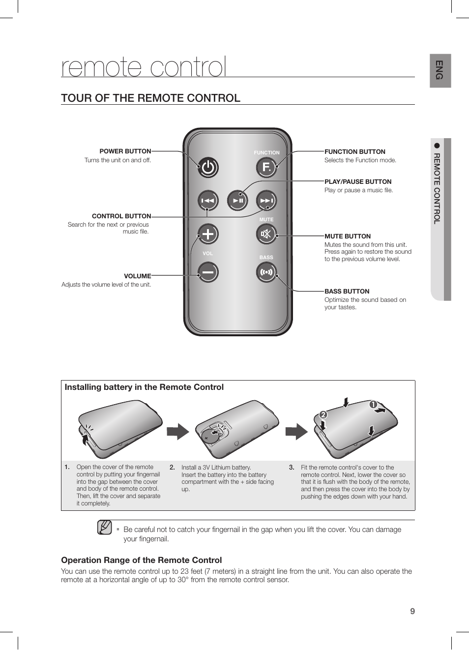 Remote control, Tour of the remote control, En g | Samsung DA-E651-ZA User Manual | Page 9 / 29