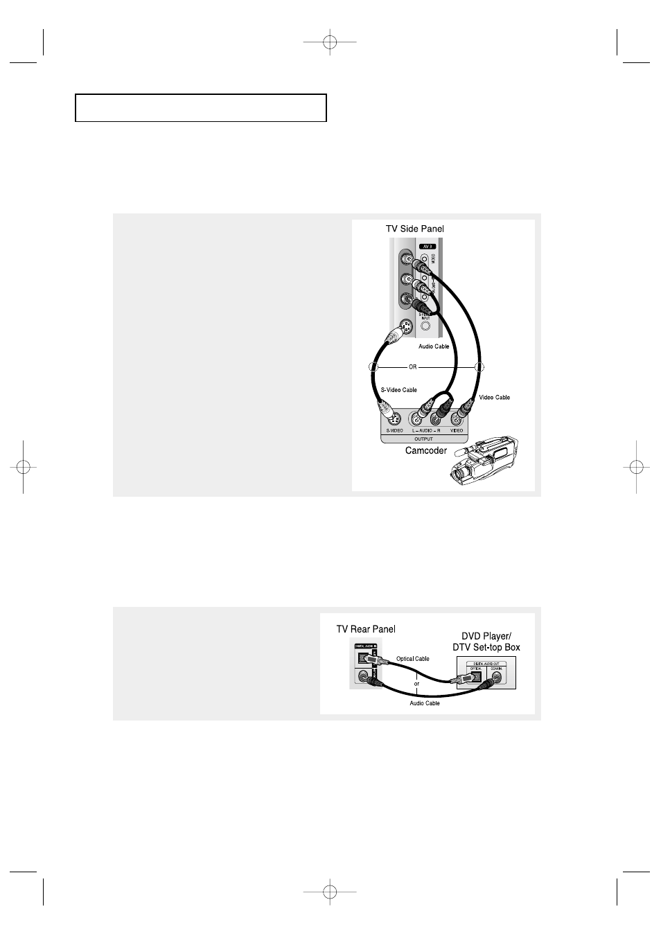 Connecting a camcorder, Connecting to the digital audio input | Samsung HCP4363WX-XAC User Manual | Page 8 / 8