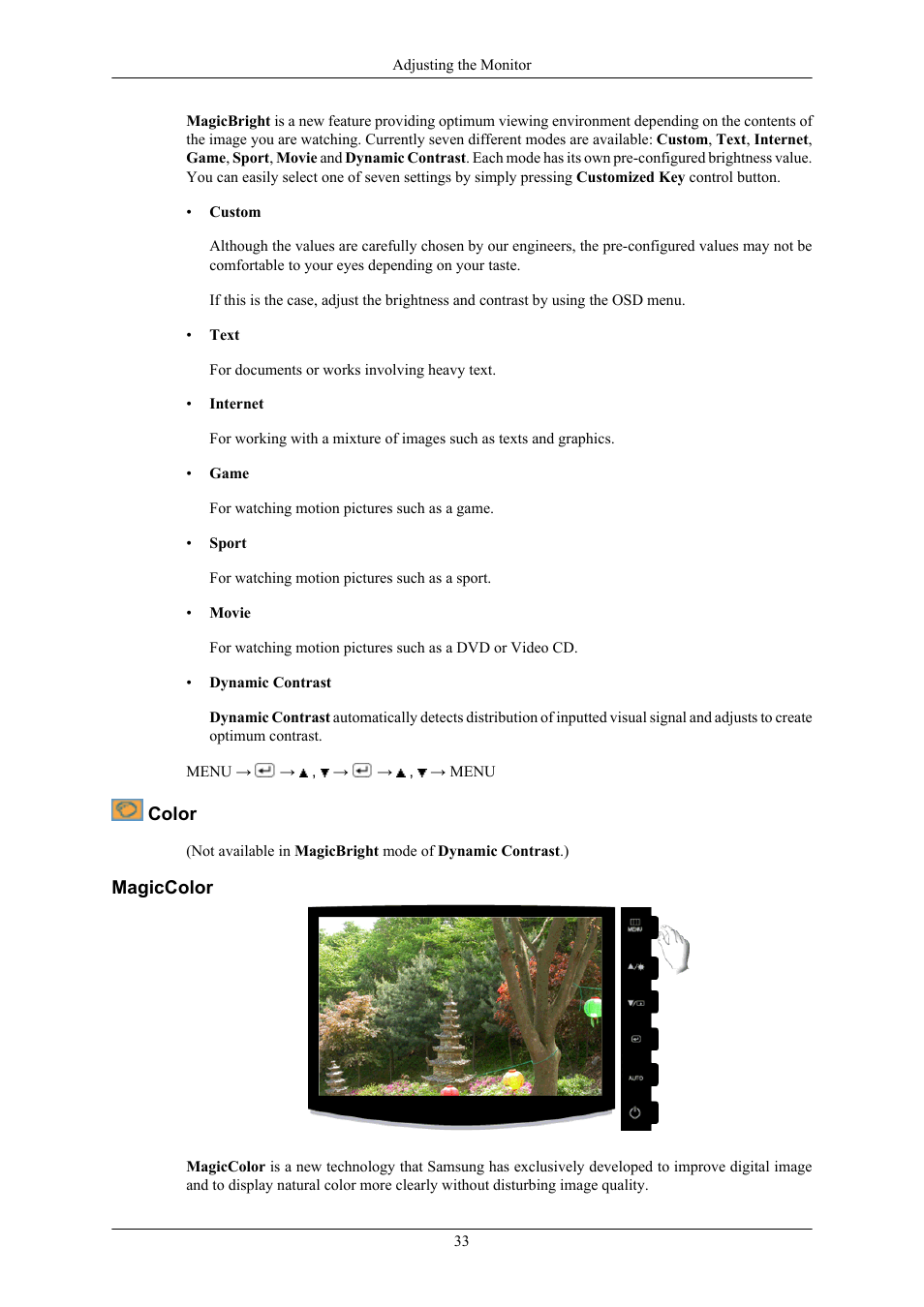 Color, Magiccolor | Samsung LS24CMKKFV-ZA User Manual | Page 34 / 60