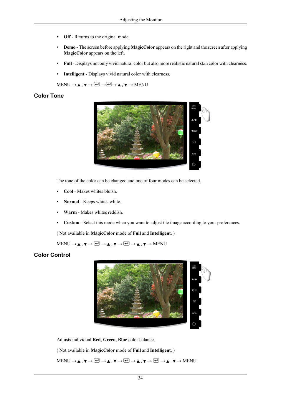 Color tone, Color control | Samsung LS24CMKKFV-ZA User Manual | Page 35 / 60