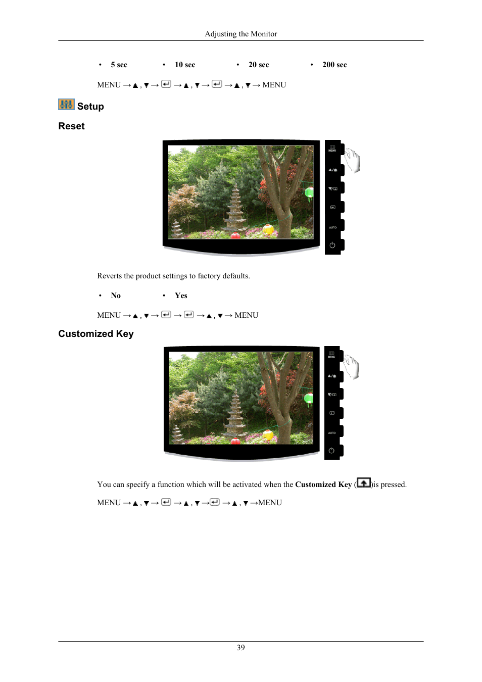 Setup, Reset, Customized key | Samsung LS24CMKKFV-ZA User Manual | Page 40 / 60