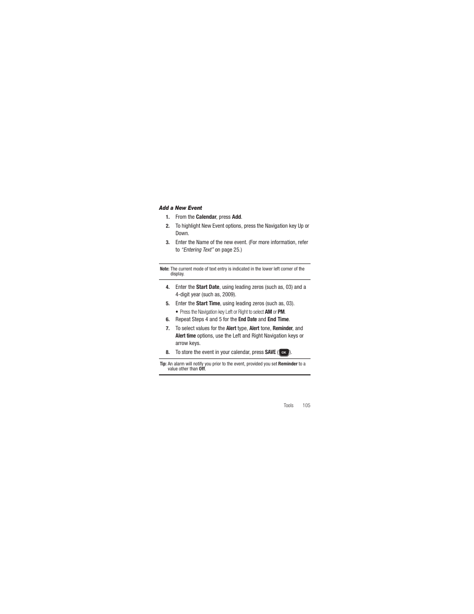 Add a new event | Samsung SCH-R250ZRAMTR User Manual | Page 109 / 201