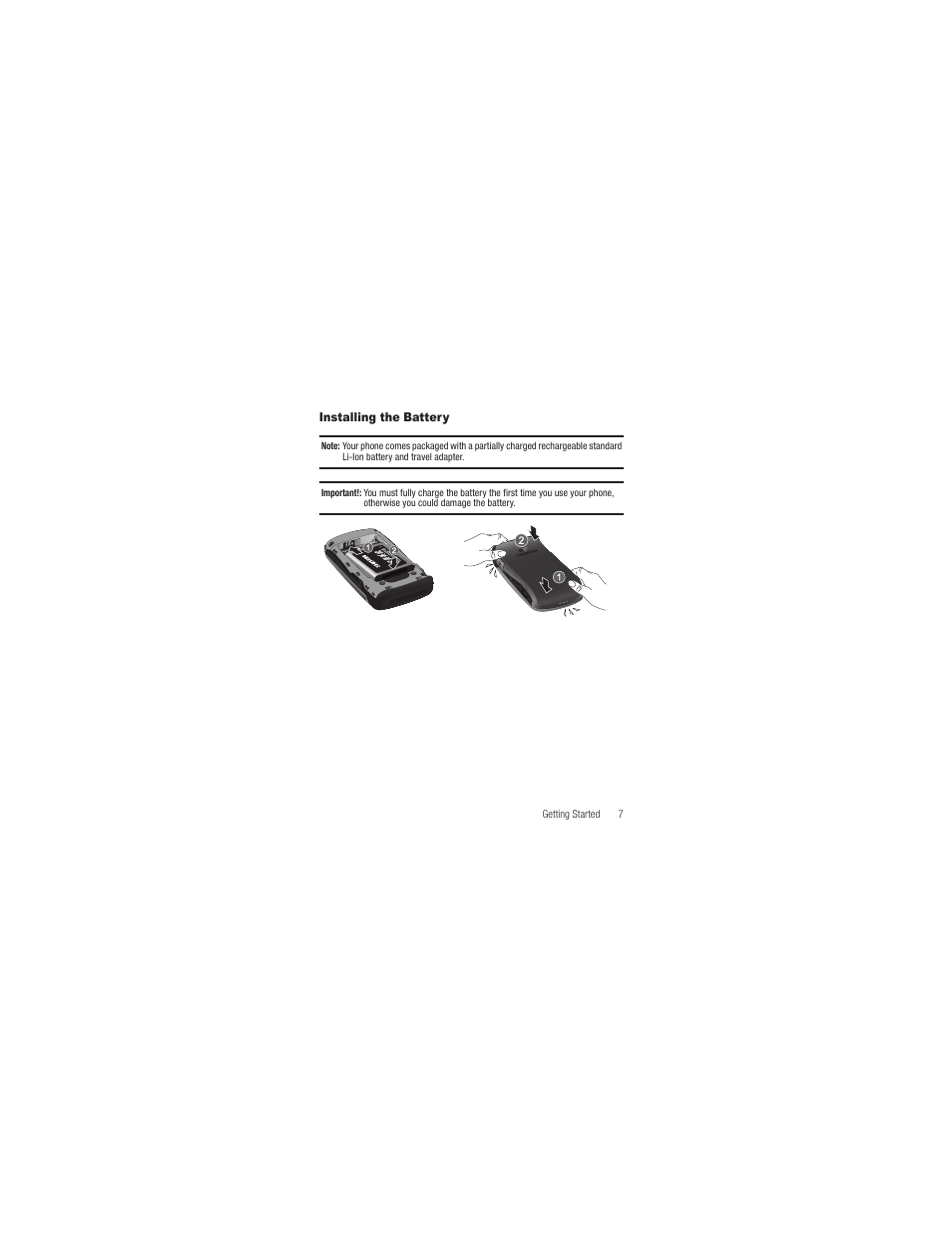 Installing the battery | Samsung SCH-R250ZRAMTR User Manual | Page 11 / 201