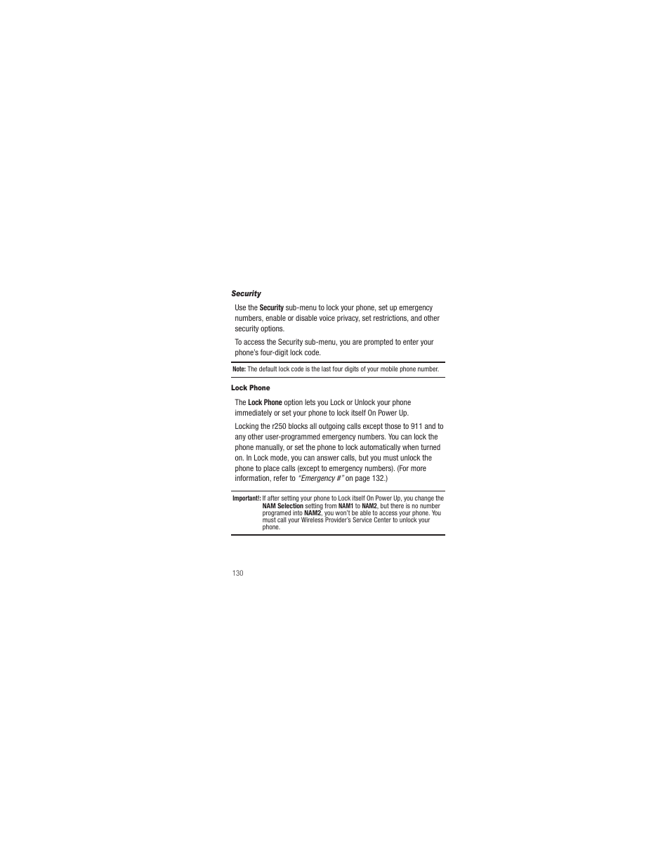 Security, Lock phone | Samsung SCH-R250ZRAMTR User Manual | Page 134 / 201