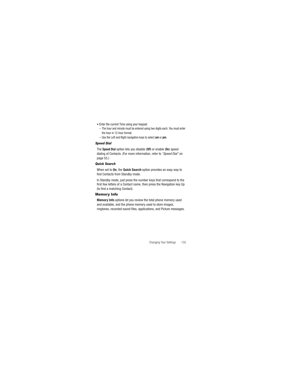 Speed dial, Quick search, Memory info | Samsung SCH-R250ZRAMTR User Manual | Page 139 / 201