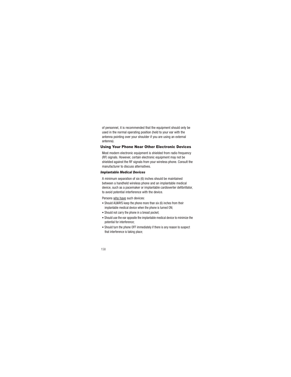 Using your phone near other electronic devices, Implantable medical devices | Samsung SCH-R250ZRAMTR User Manual | Page 162 / 201