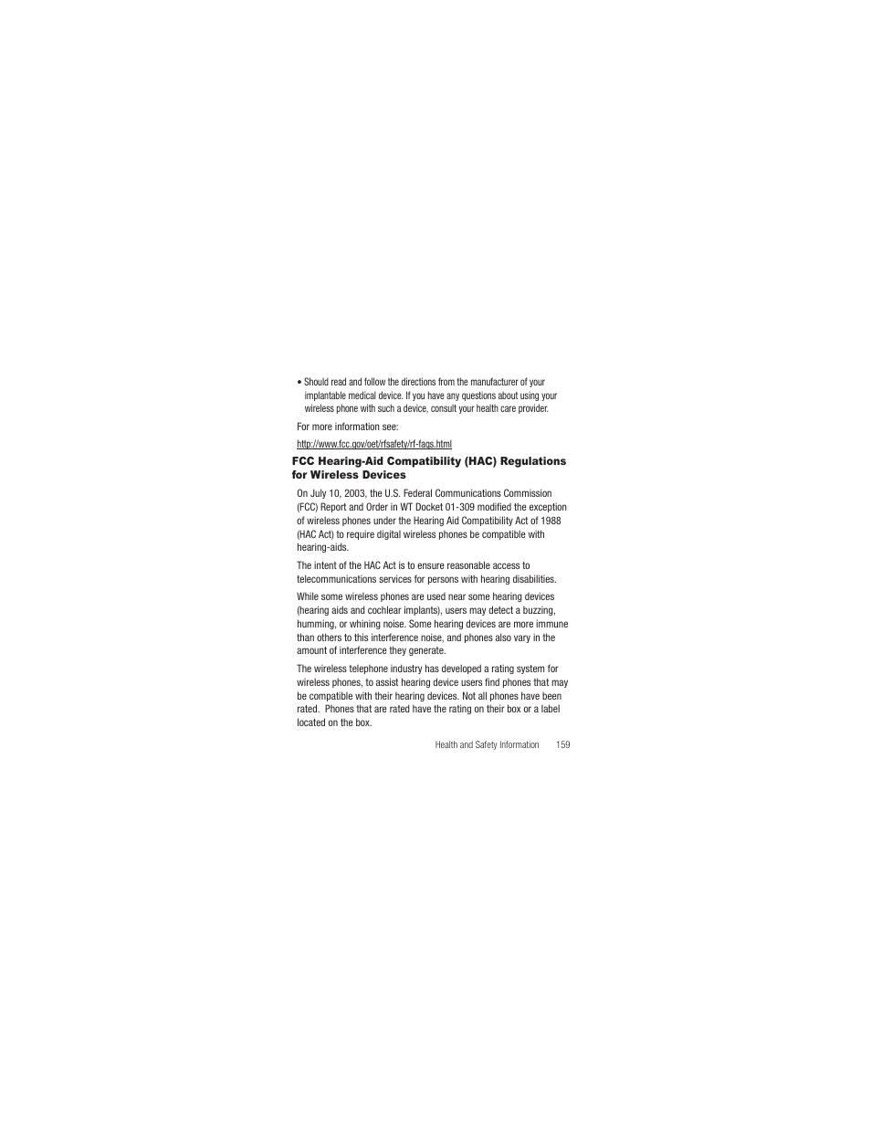 Fcc hearing-aid compatibility (hac) regulations, For wireless devices | Samsung SCH-R250ZRAMTR User Manual | Page 163 / 201