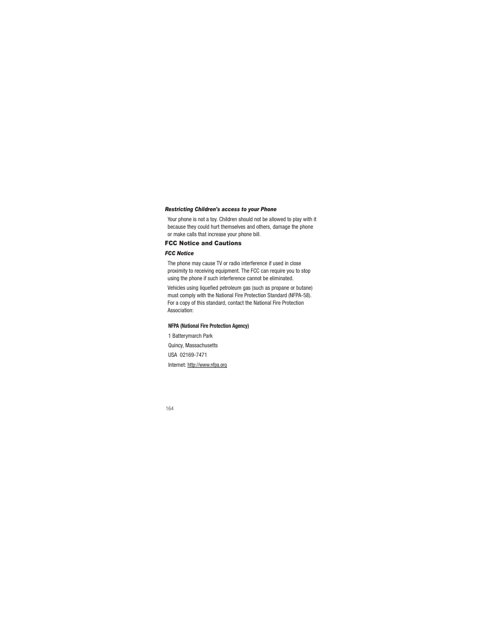 Restricting children's access to your phone, Fcc notice and cautions, Fcc notice | Samsung SCH-R250ZRAMTR User Manual | Page 168 / 201