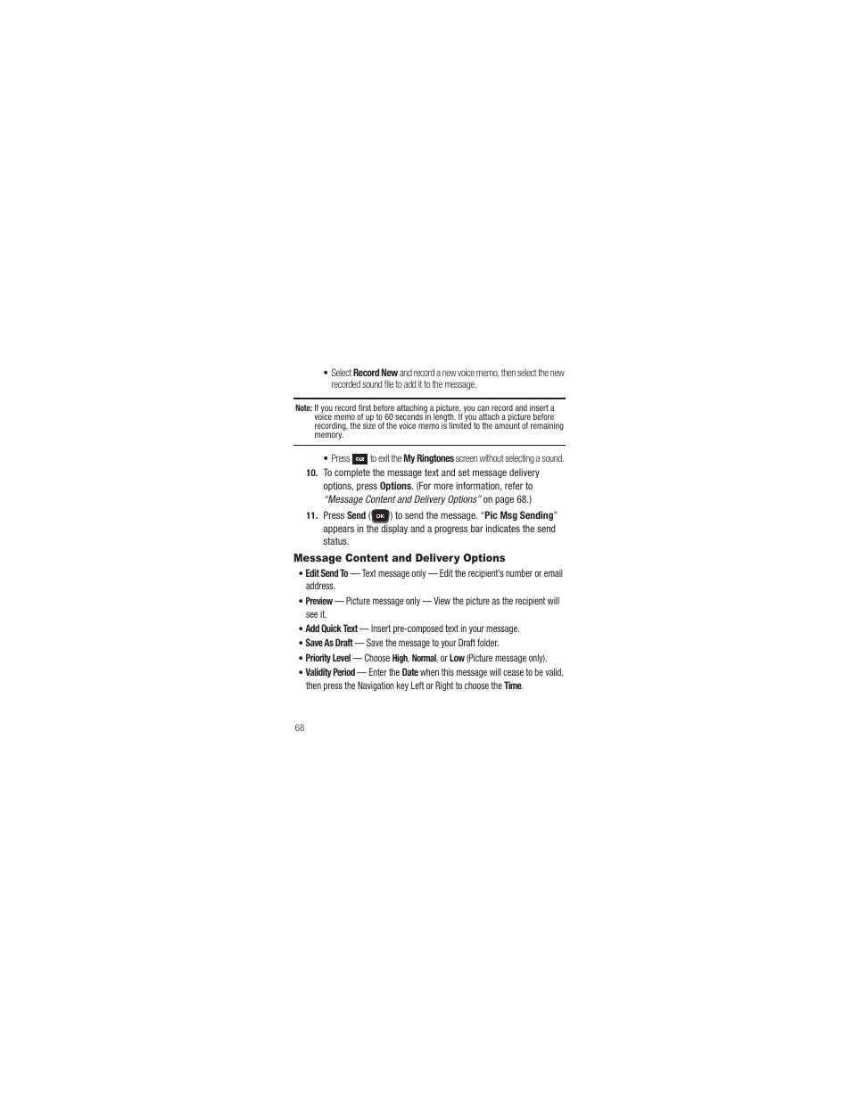 Message content and delivery options | Samsung SCH-R250ZRAMTR User Manual | Page 72 / 201