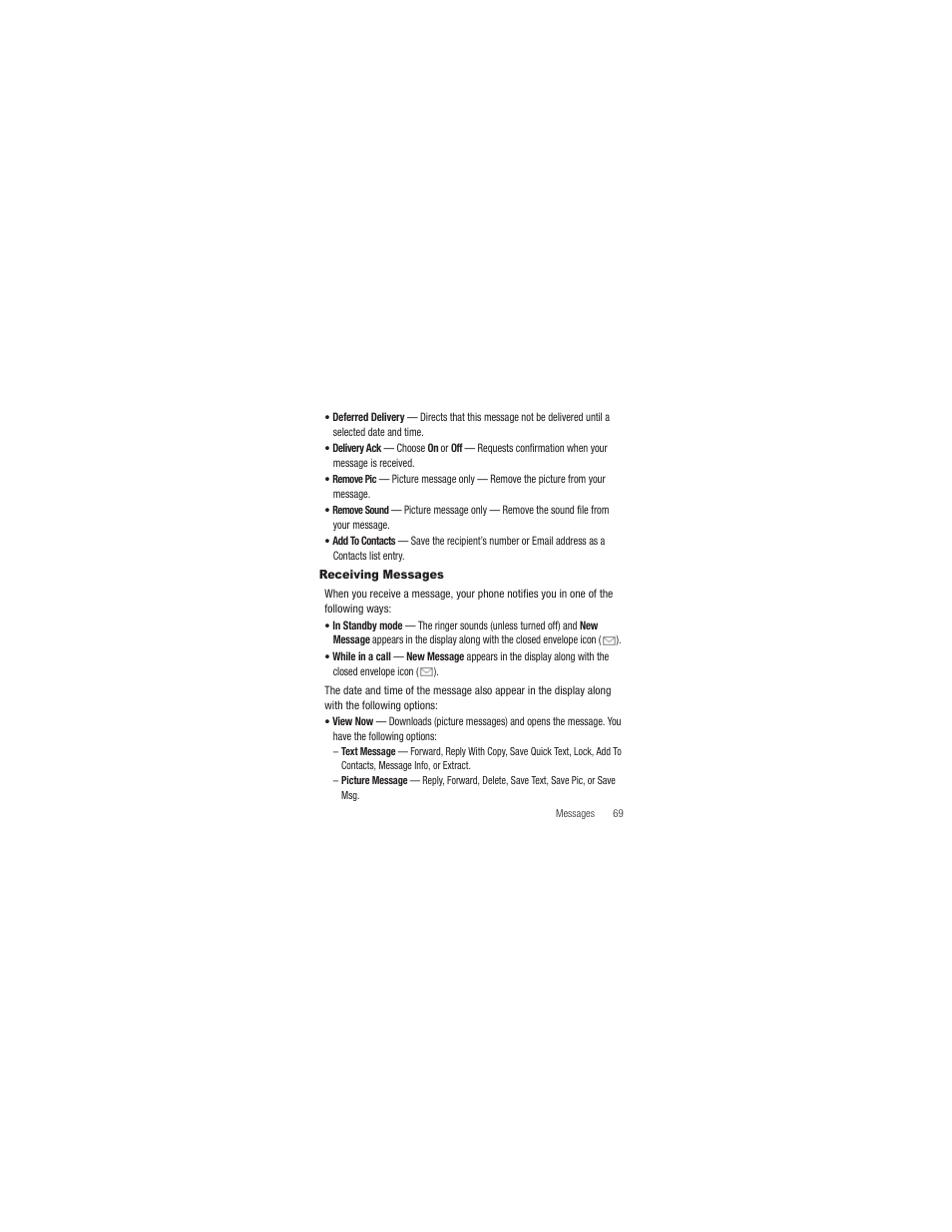 Receiving messages | Samsung SCH-R250ZRAMTR User Manual | Page 73 / 201