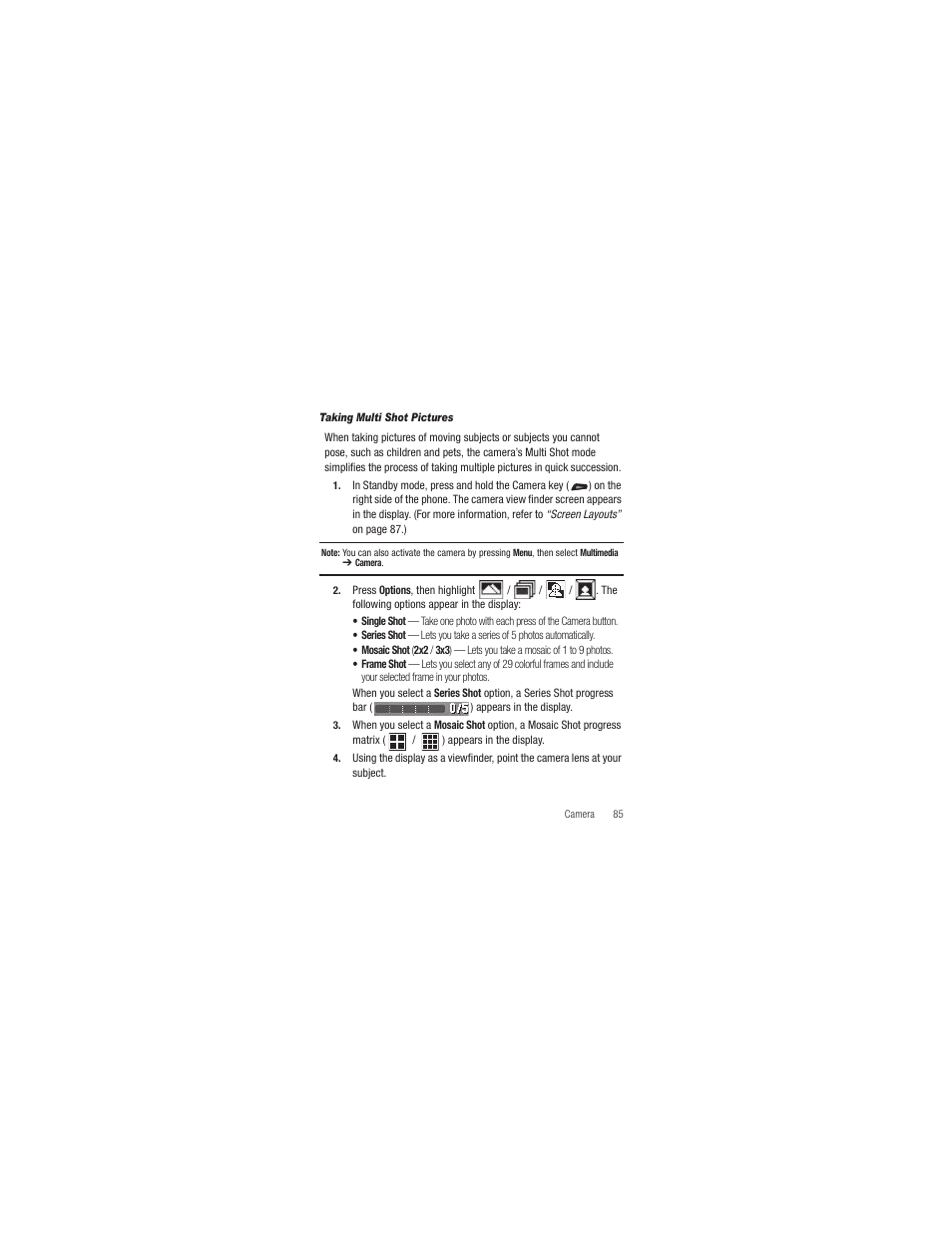 Taking multi shot pictures | Samsung SCH-R250ZRAMTR User Manual | Page 89 / 201
