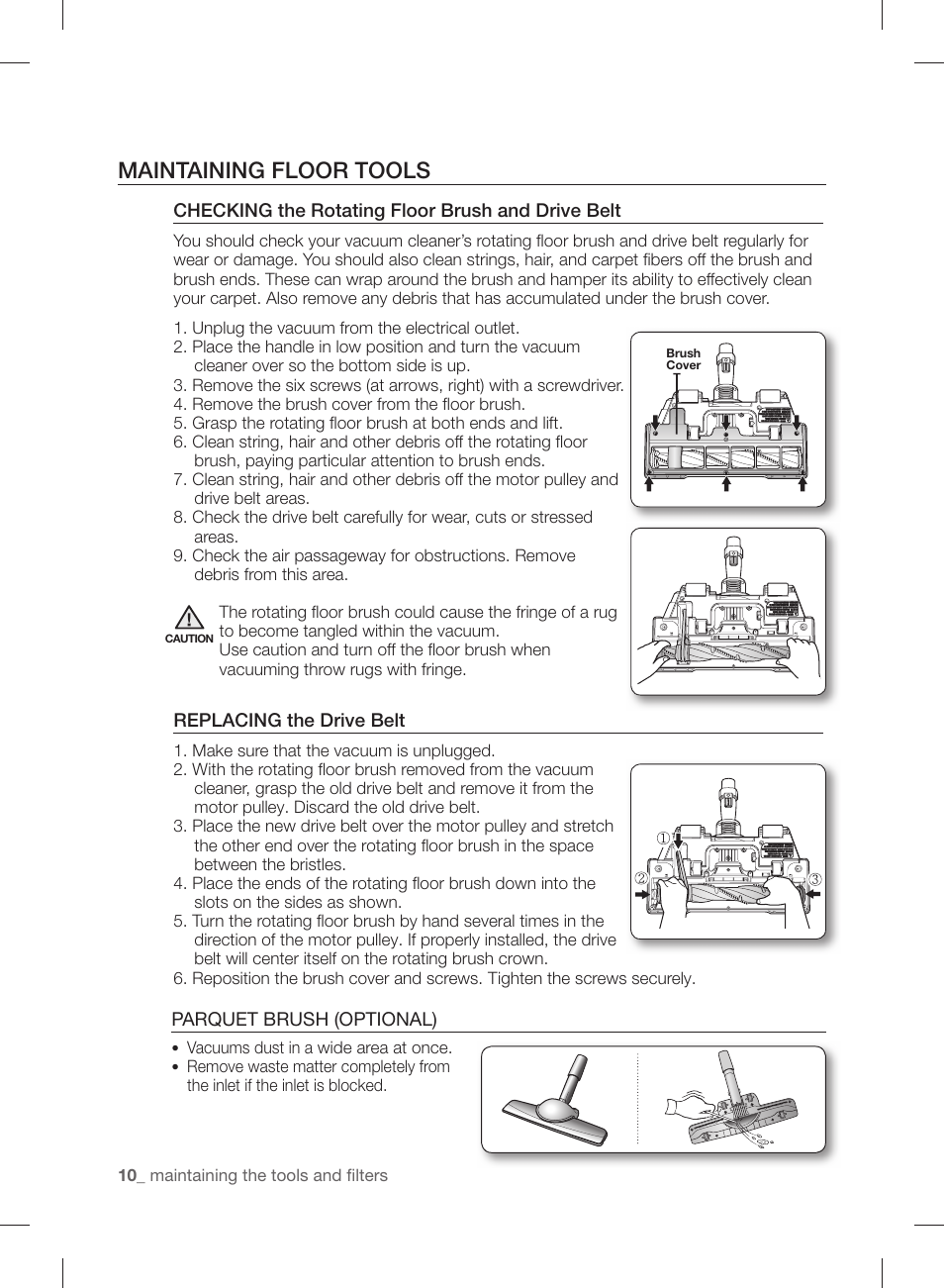 Maintaining floor tools | Samsung VCC88P0H1B-XAA User Manual | Page 10 / 48