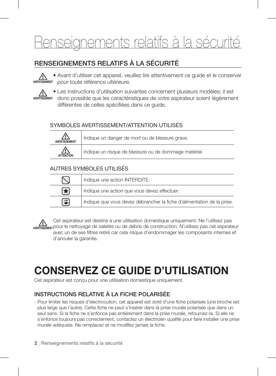 Renseignements relatifs à la sécurité, Conservez ce guide d’utilisation | Samsung VCC88P0H1B-XAA User Manual | Page 18 / 48