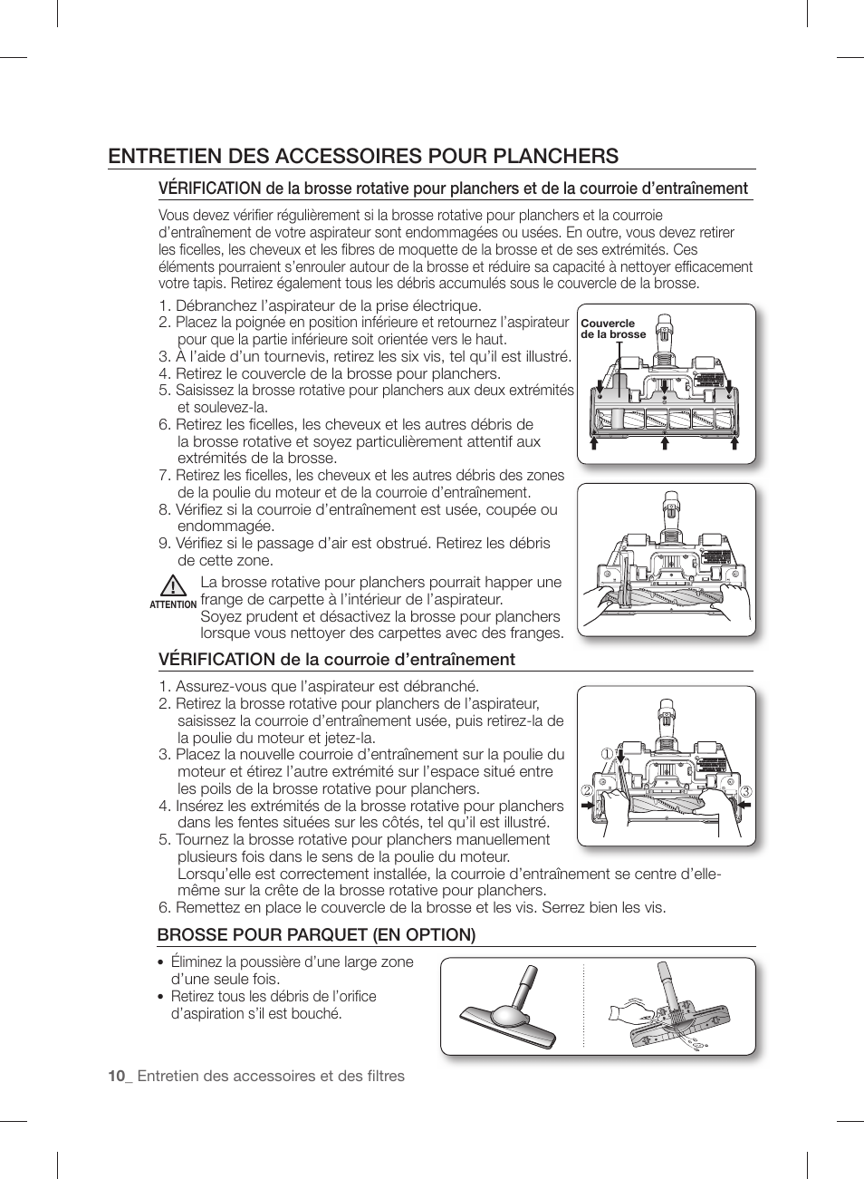 Entretien des accessoires pour planchers | Samsung VCC88P0H1B-XAA User Manual | Page 26 / 48