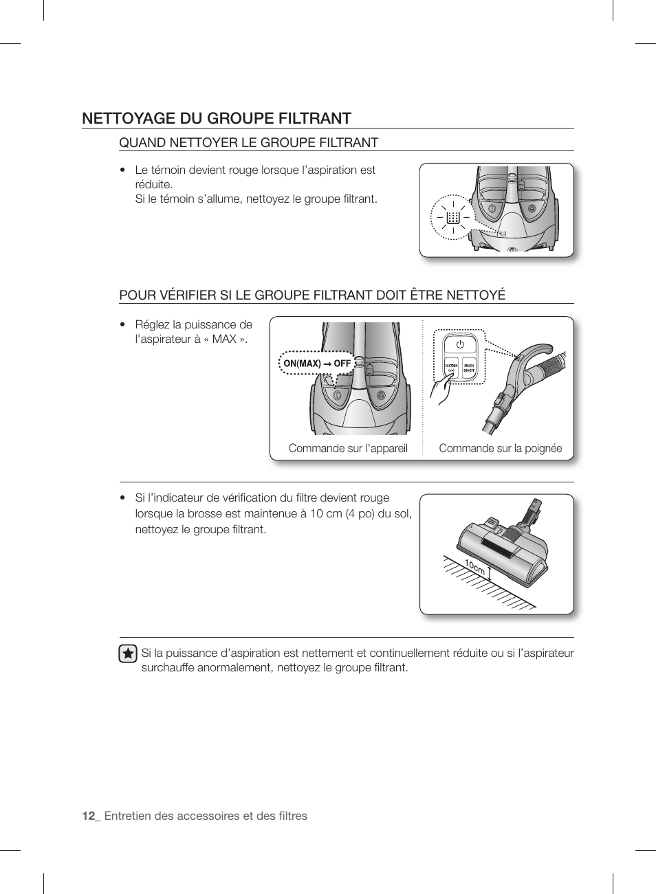 Nettoyage du groupe filtrant | Samsung VCC88P0H1B-XAA User Manual | Page 28 / 48