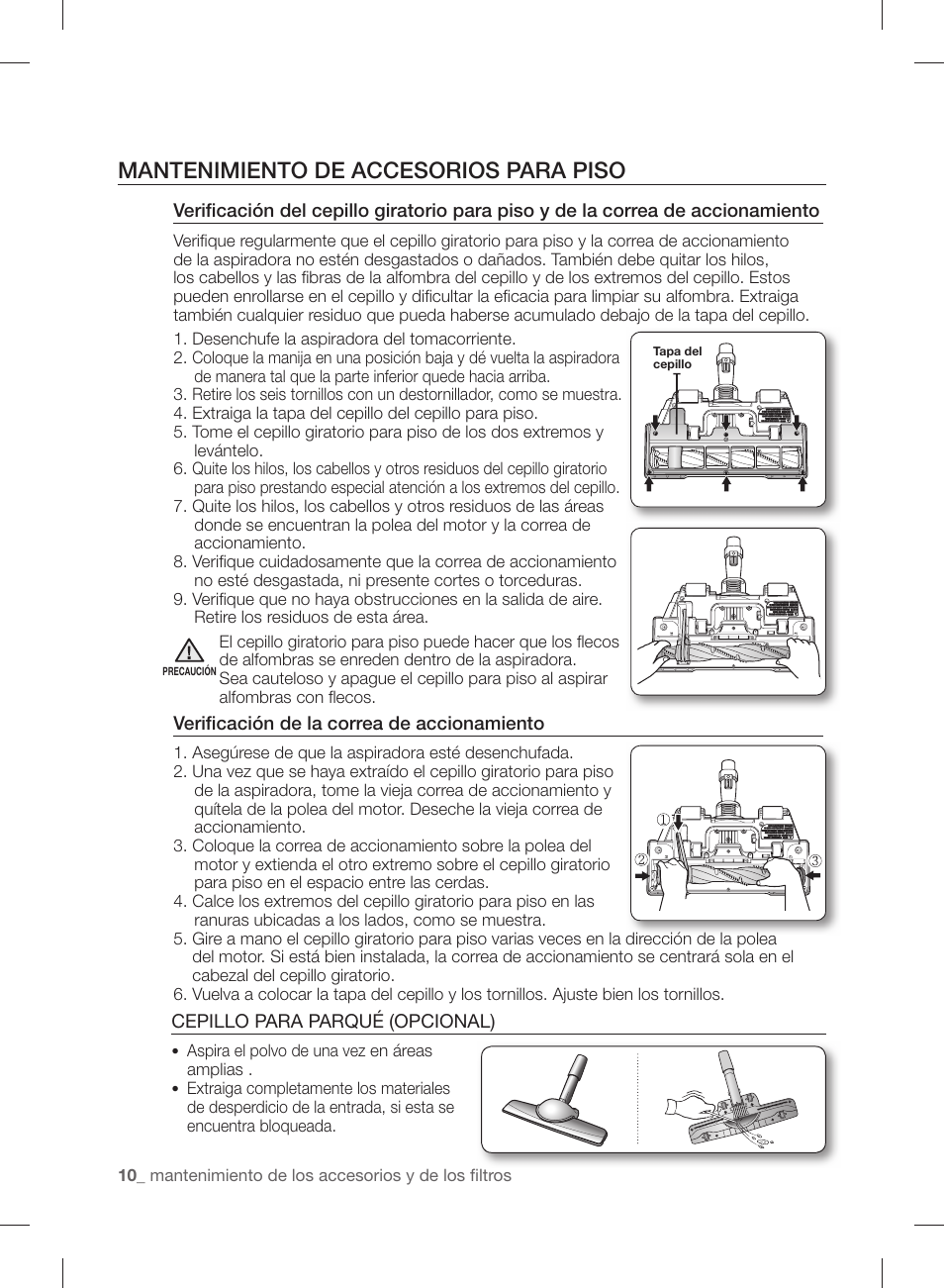 Mantenimiento de accesorios para piso | Samsung VCC88P0H1B-XAA User Manual | Page 42 / 48