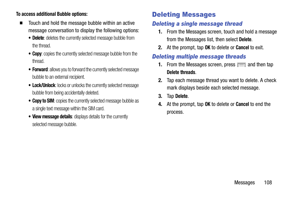 Deleting messages, For more information | Samsung SGH-T999ZAATMB User Manual | Page 115 / 351