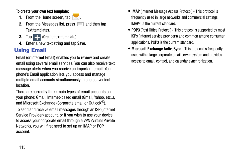 Using email | Samsung SGH-T999ZAATMB User Manual | Page 122 / 351