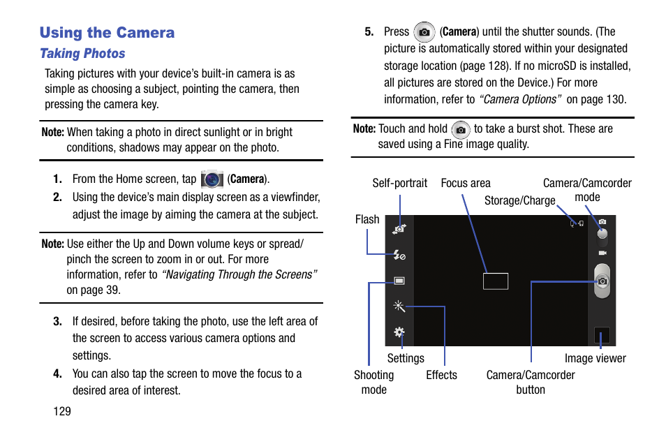 Using the camera | Samsung SGH-T999ZAATMB User Manual | Page 136 / 351