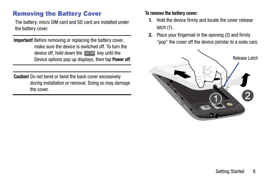 Removing the battery cover | Samsung SGH-T999ZAATMB User Manual | Page 15 / 351