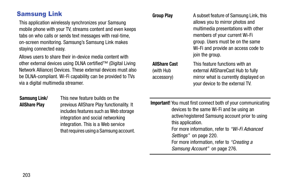 Samsung link | Samsung SGH-T999ZAATMB User Manual | Page 210 / 351