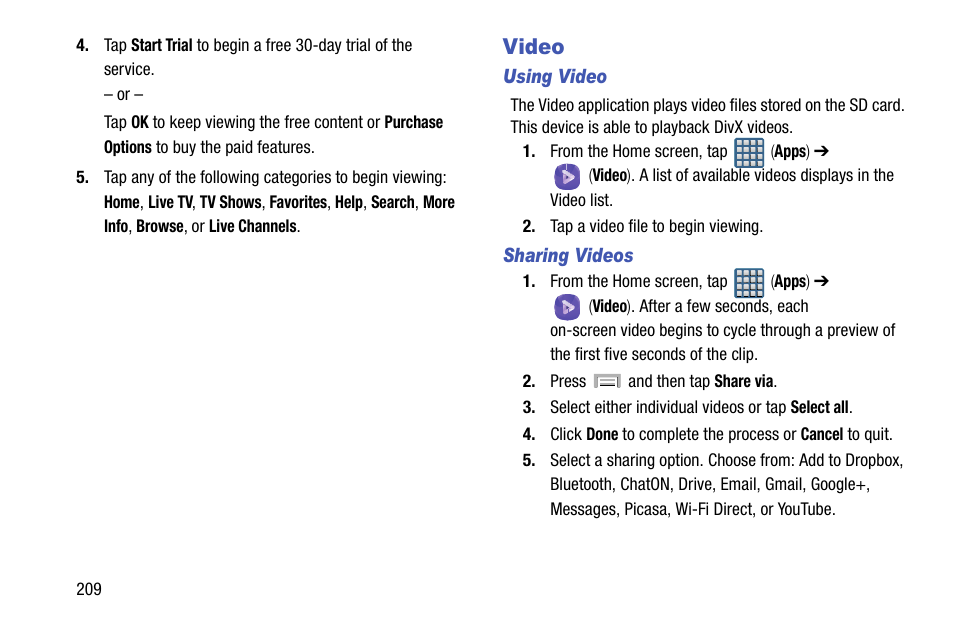 Video | Samsung SGH-T999ZAATMB User Manual | Page 216 / 351