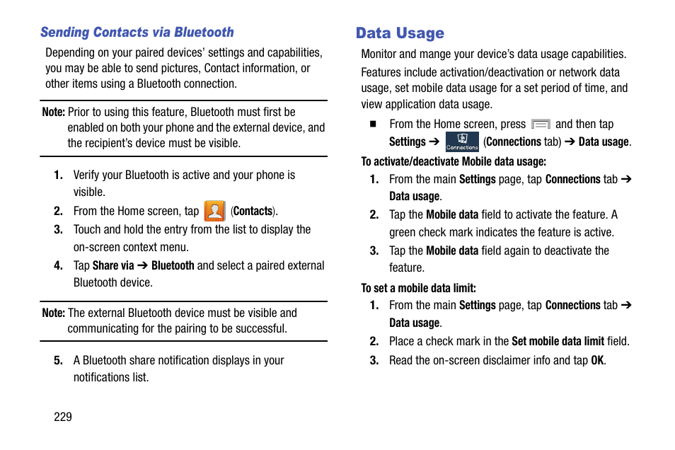 Data usage | Samsung SGH-T999ZAATMB User Manual | Page 236 / 351