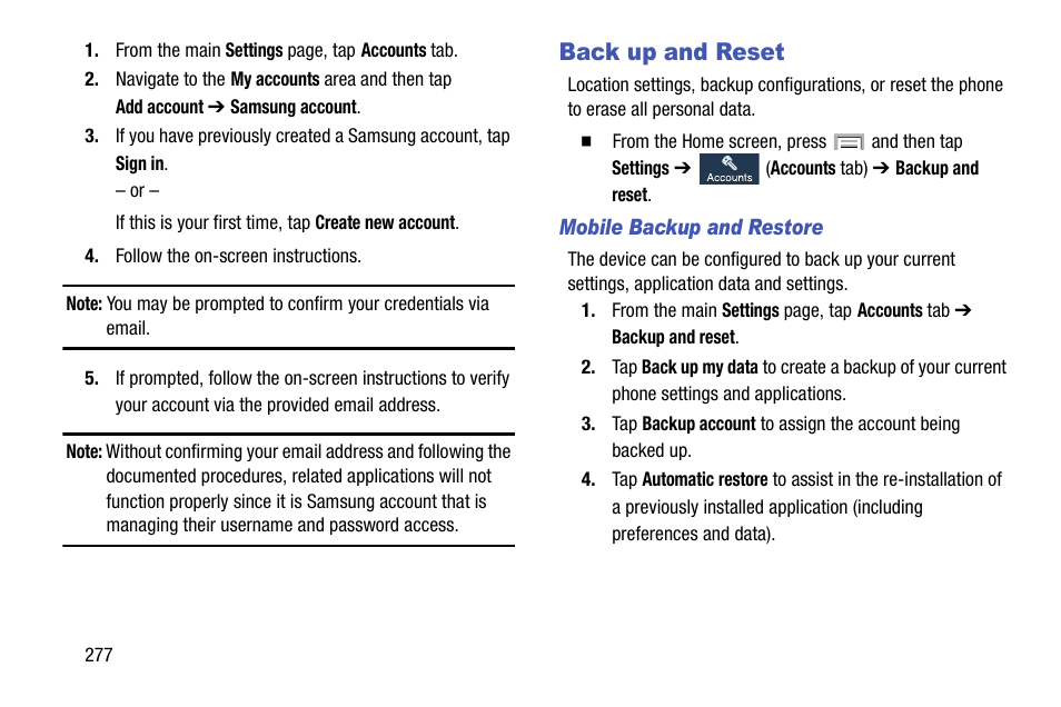 Back up and reset | Samsung SGH-T999ZAATMB User Manual | Page 284 / 351