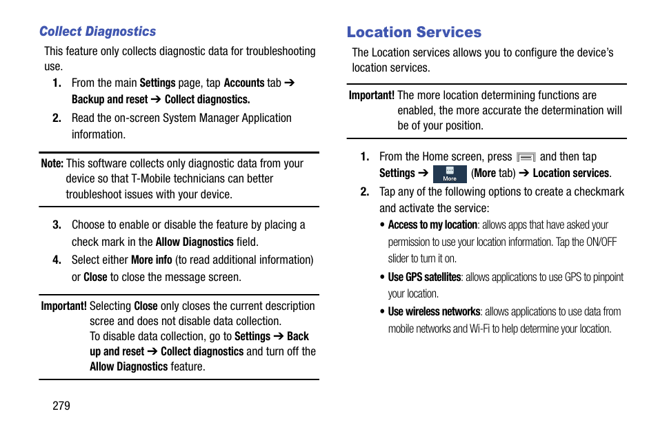 Location services | Samsung SGH-T999ZAATMB User Manual | Page 286 / 351