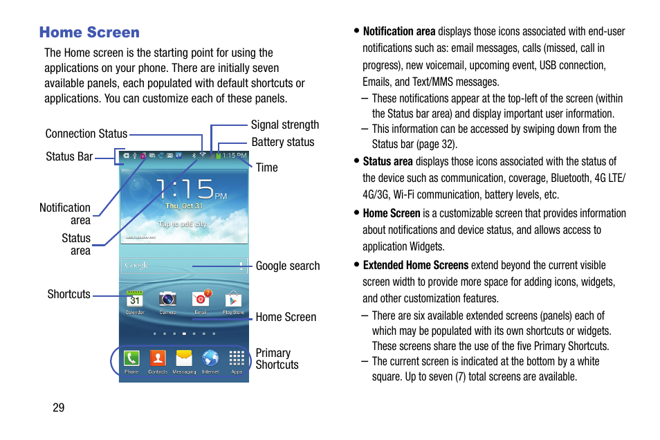 Home screen | Samsung SGH-T999ZAATMB User Manual | Page 36 / 351