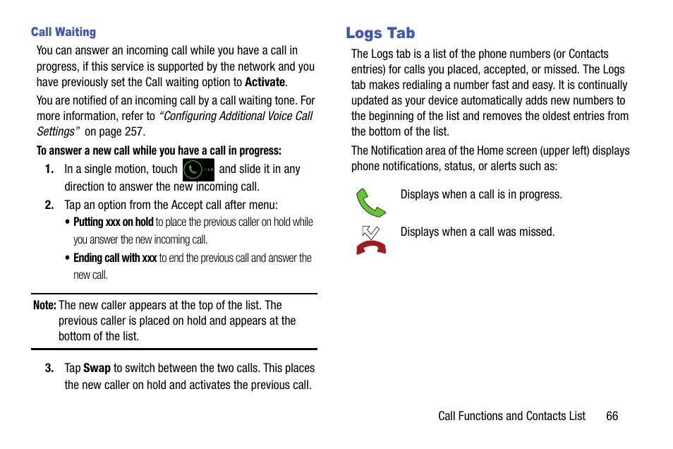 Logs tab | Samsung SGH-T999ZAATMB User Manual | Page 73 / 351