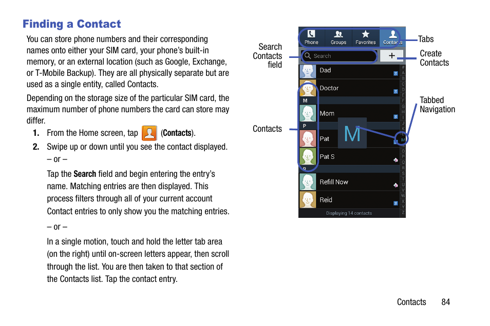 Finding a contact | Samsung SGH-T999ZAATMB User Manual | Page 91 / 351