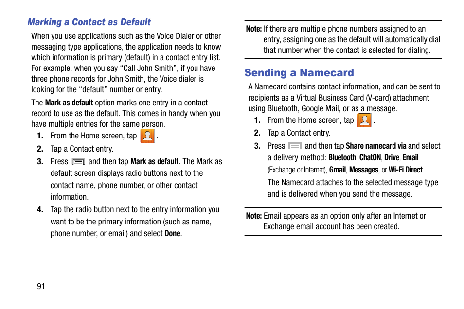 Sending a namecard | Samsung SGH-T999ZAATMB User Manual | Page 98 / 351