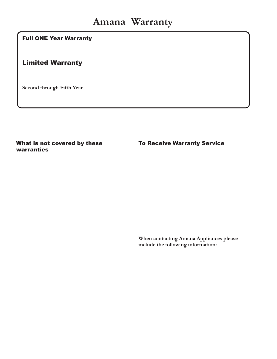 Amana warranty, Limited warranty | Amana Electric Smoothtop Range ACF4255A User Manual | Page 32 / 32