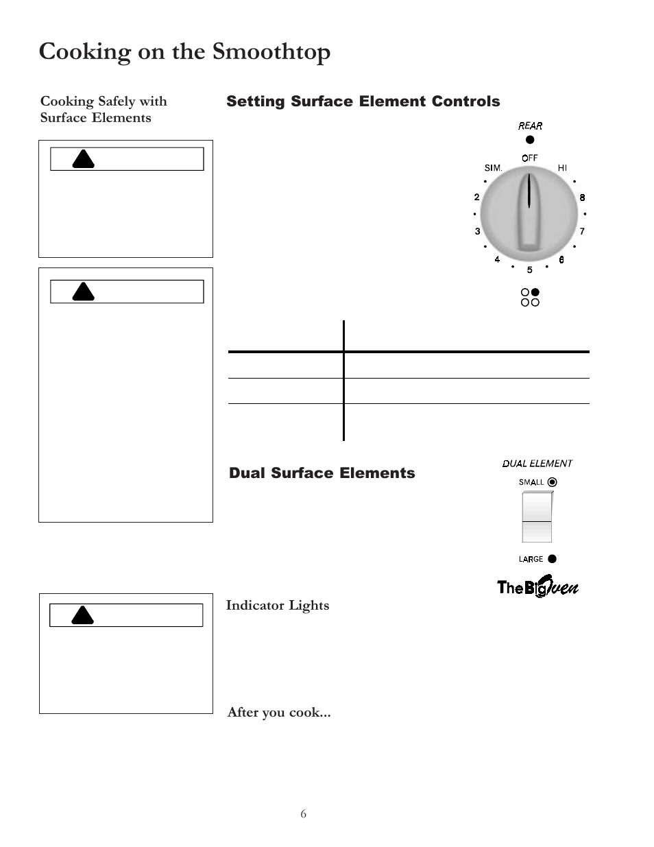 Cooking on the smoothtop, Warning | Amana Electric Smoothtop Range ACF4255A User Manual | Page 6 / 32