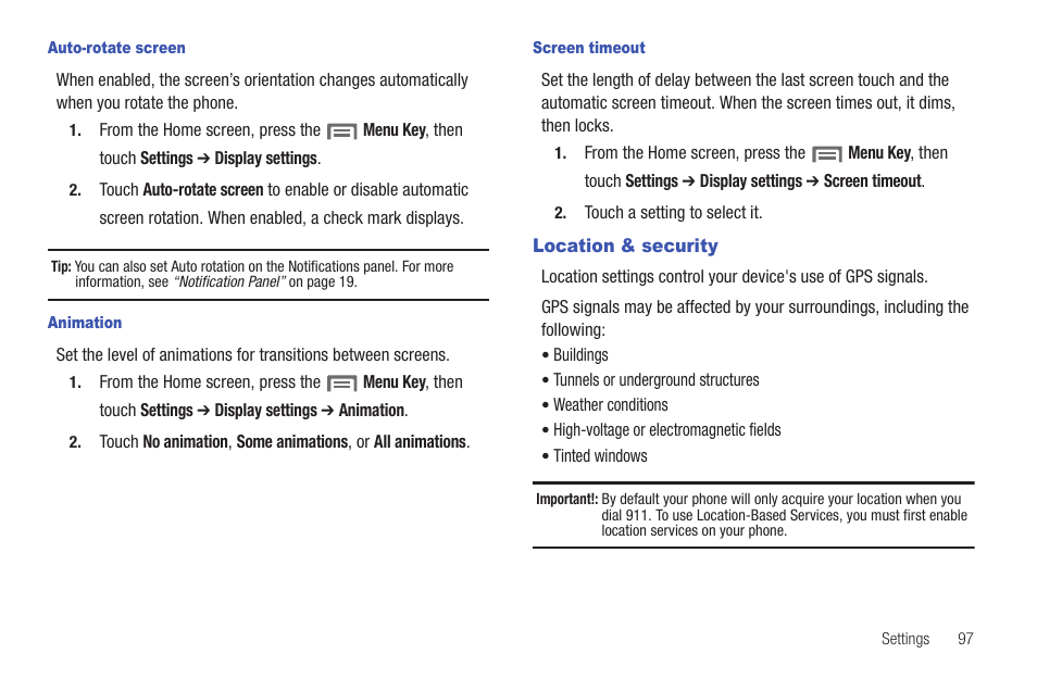 Location & security | Samsung SCH-S720ZKATFN User Manual | Page 101 / 137