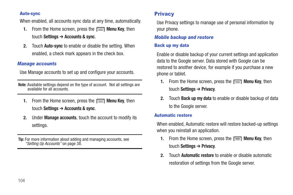 Privacy | Samsung SCH-S720ZKATFN User Manual | Page 108 / 137