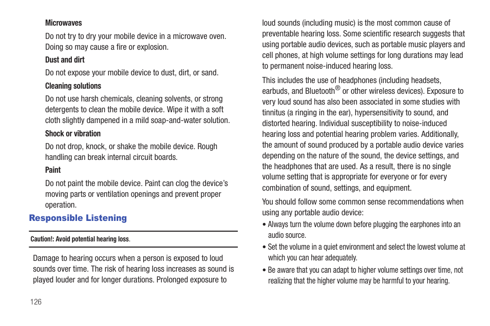 Responsible listening | Samsung SCH-S720ZKATFN User Manual | Page 130 / 137